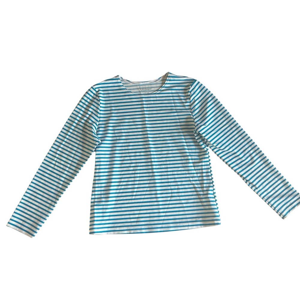 L.L. Bean Girls Size L 14-16 Blue‎ White Stripe Rashguard UV Protection Swim